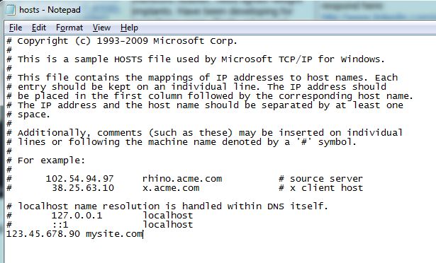 Windows hosts file for IP redirection