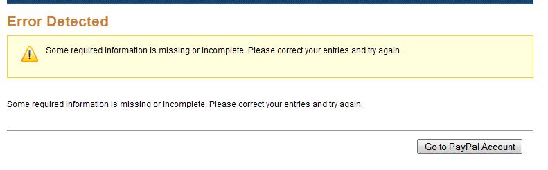 paypal error